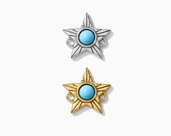 Star genuine turquoise connector charm, sterling silver, gold plated, coastal cowgirl connector, western theme, permanent jewelry, CN159
