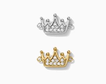 Pave crown connector, sterling silver, gold plated, cubic zirconia pave crown connector charm, princess connector, permanent jewelry, CN169