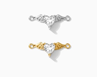 Angel wing heart connector, sterling silver, gold plated, remembrance bracelet connector, permanent jewelry connector, bulk wholesale, CN121