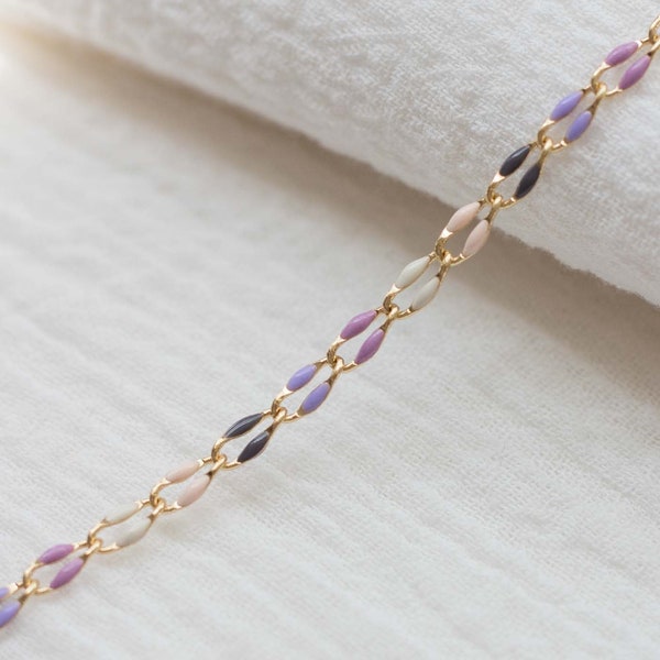 Enamel chain, multi color chain, permanent jewelry bulk enamel chain, lavender chain, white, grey, purple enamel chain, GP102