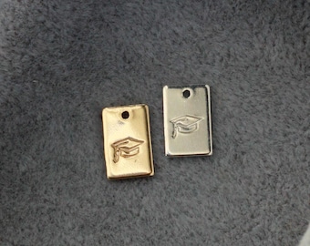 Grad cap rectangle charm, sterling silver, gold filled, permanent jewelry charms, bulk charms, wholesale charms, hand stamped, CH266