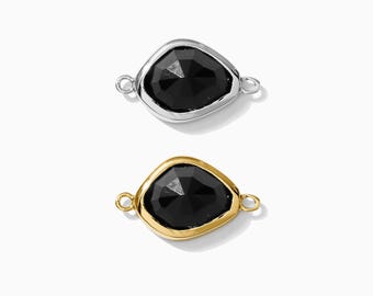 Onyx connector charm, sterling silver, gold plated, permanent jewelry, black onyx charm, genuine onyx connector for bracelets, CN171