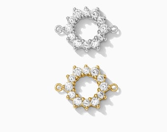 Sun connector, sterling silver, gold plated, open circle sun bracelet connector, permanent jewelry connector, bulk wholesale, CN139