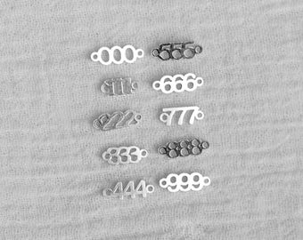 Angel number connector, sterling silver, tiny lucky number connector charm for permanent jewelry, wholesale connector charms, CN216 SILVER