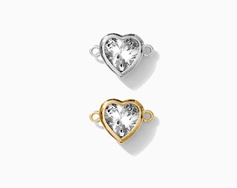 Bezel heart connector, sterling silver, 18k gold plated, bulk connectors, bracelet connector charm, permanent jewelry, CN74