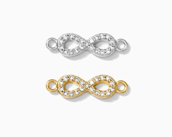 Infinity sterling silver connector, cubic zirconia infinity connector, sparkly bracelet connector charm, permanent jewelry, CN67