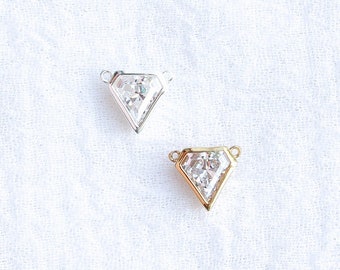 White cz bezel diamond connector for necklaces, sterling silver, gold plated, necklace connector charm, permanent jewelry, CN218