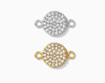 CZ pave connector charm, sterling silver, 18k gold plated, cubic zirconia pave bracelet connector, permanent jewelry, CN100