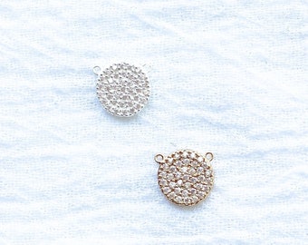 CZ  pave disc connector for necklace, sterling silver, gold plated, bulk connectors, necklace connector charm, permanent jewelry, CN231