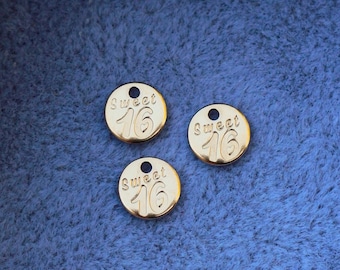 6.3mm Sweet 16 charm, gold filled, sterling silver, permanent jewelry charms, gold charms, bulk charms silver, wholesale gold charms, CH05