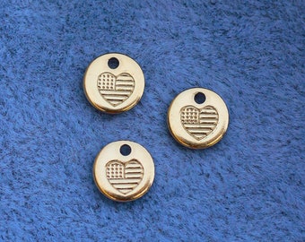 6.3mm Flag heart, gold filled, sterling silver, permanent jewelry charms, gold charms, bulk charms silver, wholesale gold charms, CH05