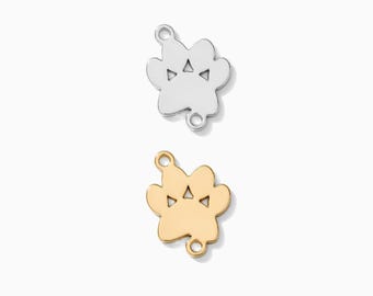 Paw print connector, sterling silver, gold plated paw print connector, permanent jewelry, bracelet connector, silver connectors, CN38
