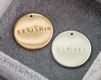 19.1mm Custom Text Circle Charm, 14k gold filled, sterling silver, 20 gauge, stamping charm, engraving charm, custom charms, CH195