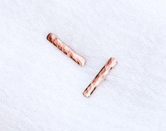 10mm rose gold filled hammered bar stud earrings, textured bar earrings, bar stud earrings, stud earrings, bulk wholesale earrings, E51