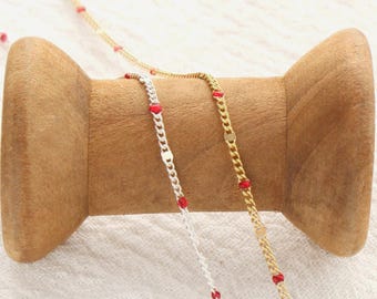 1.2mm dapped curb chain with red enamel dots, 14k gold filled, sterling silver, permanent jewelry supplies, footage chain, bulk, S208, G208