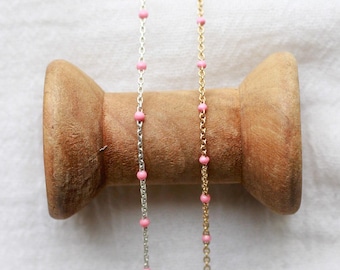 1.1mm cable chain with pink enamel dot, 14k gold filled, sterling silver, unfinished chain, bulk chain, permanent jewelry, S106, G106