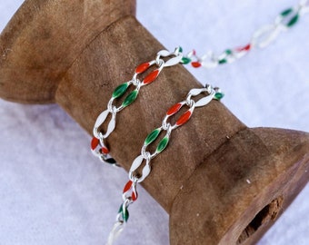 Christmas traditional colors enamel chain, red, green, white colored chain, permanent jewelry bulk enamel chain, footage chain, SP134