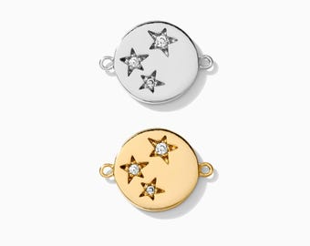 Triple star connector, cubic zirconia star connector, sterling silver, gold plated, bulk connectors, permanent jewelry, CN104