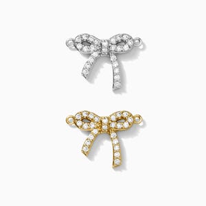 Pave bow connector, sterling silver, gold plated, cubic zirconia pave bow connector charm, coquette connector, permanent jewelry, CN167