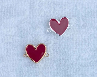 Red heart connector, sterling silver, gold plated, bulk connectors, heart bracelet connector charm, permanent jewelry, CN133