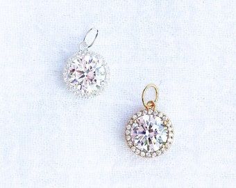 CZ round halo charm, .925 sterling heart pendant, gold plated heart pendant, heart pendant, heart charm, CH126