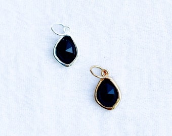 Gemstone black onyx charm, .925 sterling pendant, gold plated pendant, pendant, charm, CH117