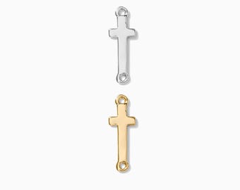 Tiny cross connector, sterling silver, gold plated, tiny cross bracelet connector charm, permanent jewelry, CN55