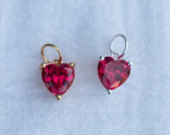 Red gem heart pendant, .925 sterling silver heart pendant, 18k gold plated heart pendant, gold heart charm, silver heart charm, CH96