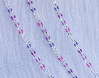 Pink, purple Valentine's Day enamel chain, silver plated, multi color chain, jewelry bulk enamel chain, silver plated enamel chain, SP138