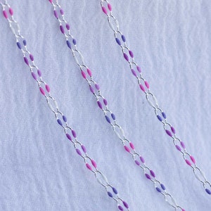 Pink, purple Valentine's Day enamel chain, silver plated, multi color chain, jewelry bulk enamel chain, silver plated enamel chain, SP138