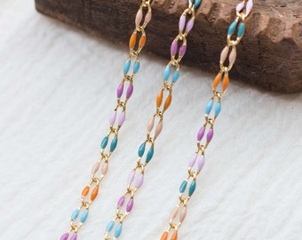 Enamel chain, multi color chain, permanent jewelry bulk enamel chain, purple pink blue turquoise orange enamel chain, GP105