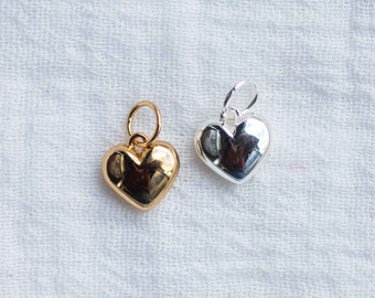 Domed puff heart charm, .925 sterling heart pendant, gold plated heart pendant, heart pendant, heart charm, CH98