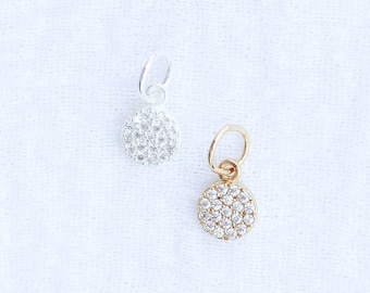 White cubic zirconia pave disc charm, .925 sterling pave disc pendant, gold plated pave disc pendant, pave disc charm for necklace, CH115
