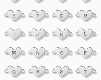 Initial heart connector, double sided, sterling silver, permanent jewelry heart connector, permanent jewelry initial connector, CN35