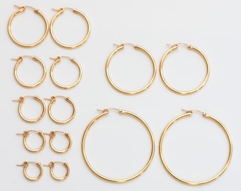 13mm - 50mm Eurowire Hoop Earrings, 14k Gold Filled, .925 Sterling Silver, E5 E35-E40