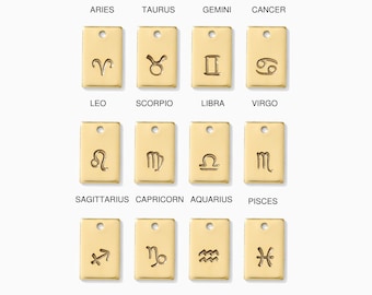 Zodiac signs rectangle charm , gold filled, sterling silver, zodiac pendants, permanent jewelry charms, bulk wholesale, CH266
