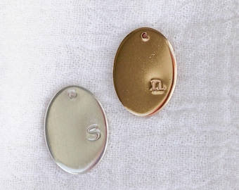 18x13mm Letter oval charm, 14k gold filled, sterling silver, 20 gauge, stamping charm, engraving charm, custom charms, CH209