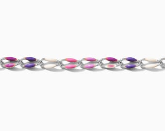 Pink, purple Valentine's Day enamel chain, silver plated, multi color chain, jewelry bulk enamel chain, silver plated enamel chain, SP138
