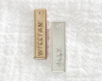 5mmx.75 Custom text bar charm, 14k gold filled, sterling silver, 20 gauge, stamping charm, engraving charm, custom charms, CH202