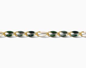 Green multi color chain, multi color chain, permanent jewelry bulk enamel chain, green chain, white, emerald green enamel chain, GP103