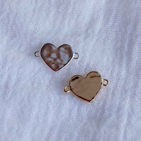 Hammered heart connector, sterling silver, gold plated, bulk connectors, heart bracelet connector charm, permanent jewelry, CN135