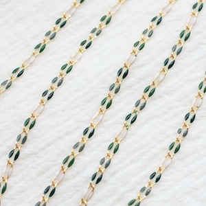 Green multi color chain, multi color chain, permanent jewelry bulk enamel chain, green chain, white, emerald green enamel chain, GP103