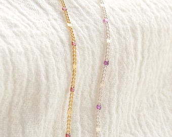 1.2mm dapped curb chain with purple enamel dots, 14k gold filled, sterling silver, permanent jewelry supplies, footage, bulk, S209, G209