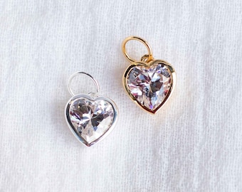 Cubic zirconia heart charm, .925 sterling heart pendant, gold plated heart pendant, heart pendant, heart charm, CH99