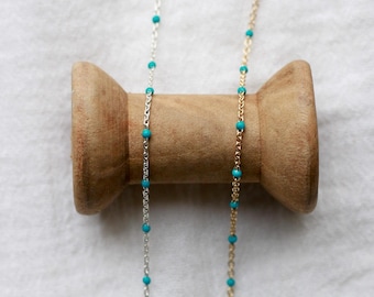 1.1mm cable chain with turquoise enamel dot, 14k gold filled, sterling silver, unfinished chain, bulk chain, permanent jewelry, S107, G107