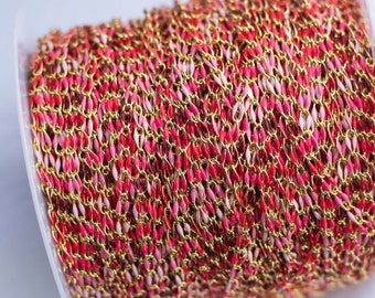 Reds ombre colored enamel chain, Valentine's Day chain, gold plated enamel chain, multi color chain, jewelry bulk enamel chain, GP141