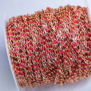 Reds ombre colored enamel chain, Valentine&#39;s Day chain, gold plated enamel chain, multi color chain, jewelry bulk enamel chain, GP141