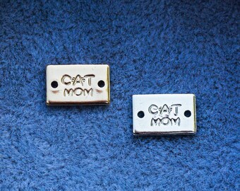 Cat mom mini stamped connector, gold filled, sterling silver, permanent bracelet connector, SCN508