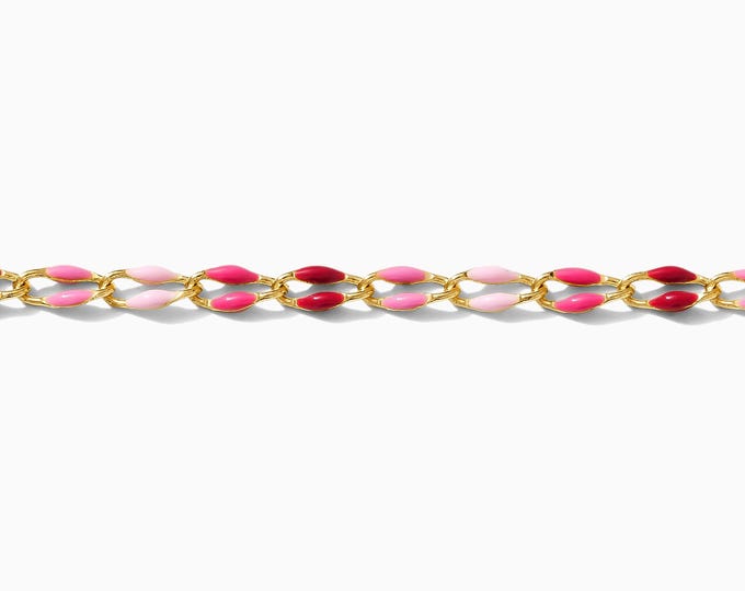 Featured listing image: Pink multi color enamel chain, gold plated, spooled chain, GP112