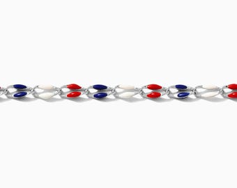 Red white and blue enamel chain, silver plated, 4th of July enamel chain, patriotic color chain, permanent jewelry bulk chain, SP132